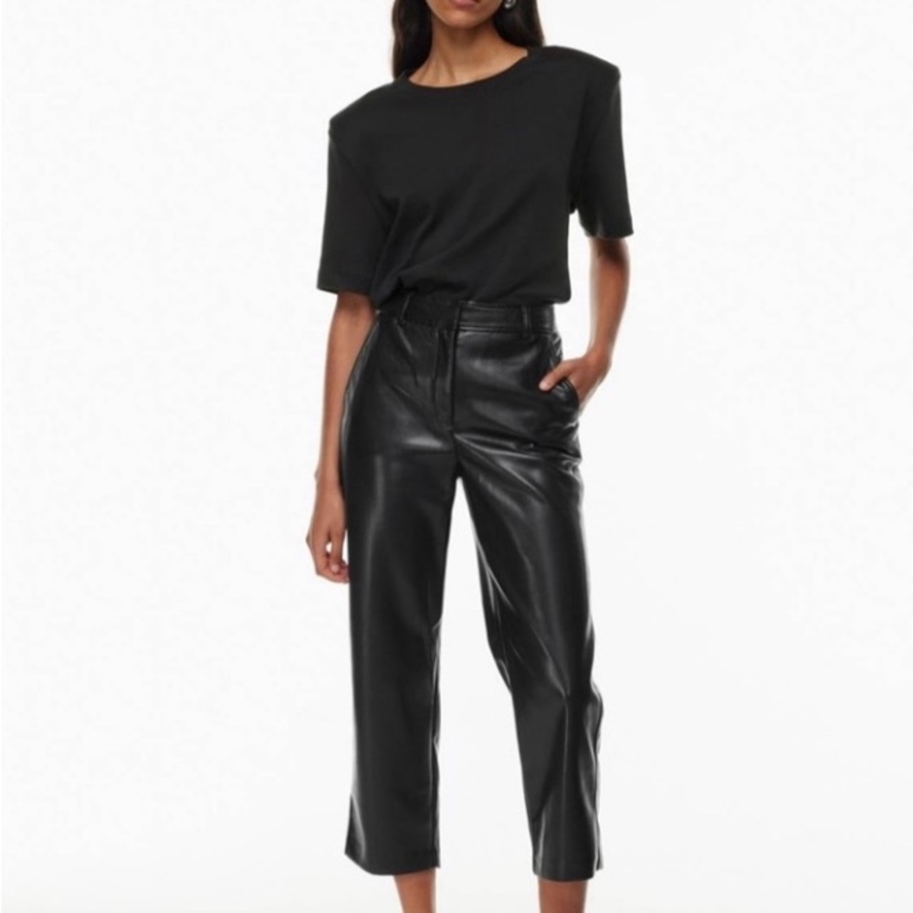 Babaton Black Cropped Vegan Leather Command Pants